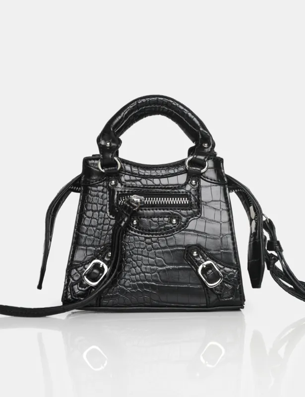 The Bea Black Croc PU Zip Detail Mini Handbag sold by Public Desire