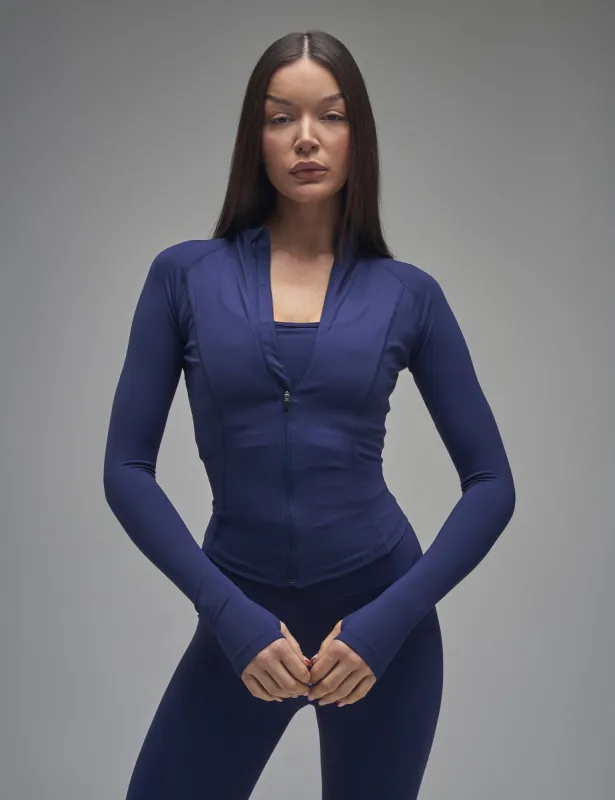 Kaiia Sculpt Long Sleeve Zip Through Fitted Jacket Navy made by Public Desire