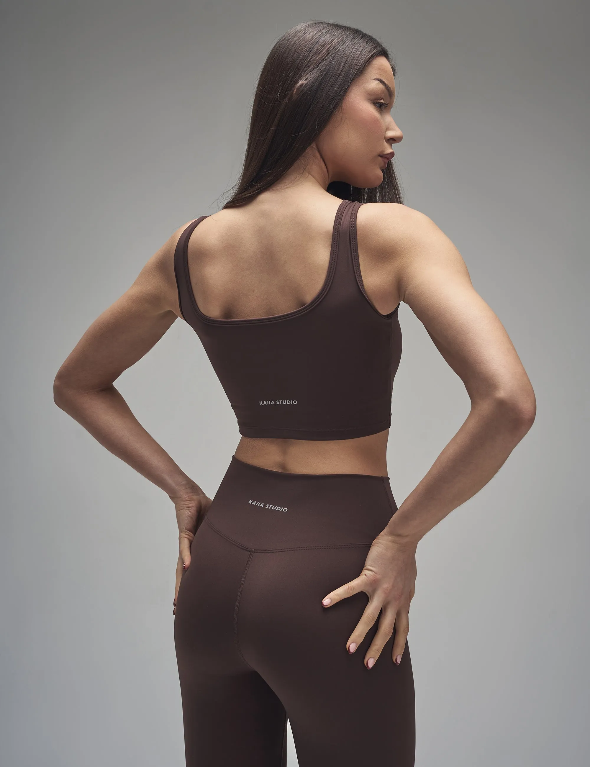 Kaiia Sculpt Square Neck Crop Top Chocolate sold by Public Desire product image thumbnail 2