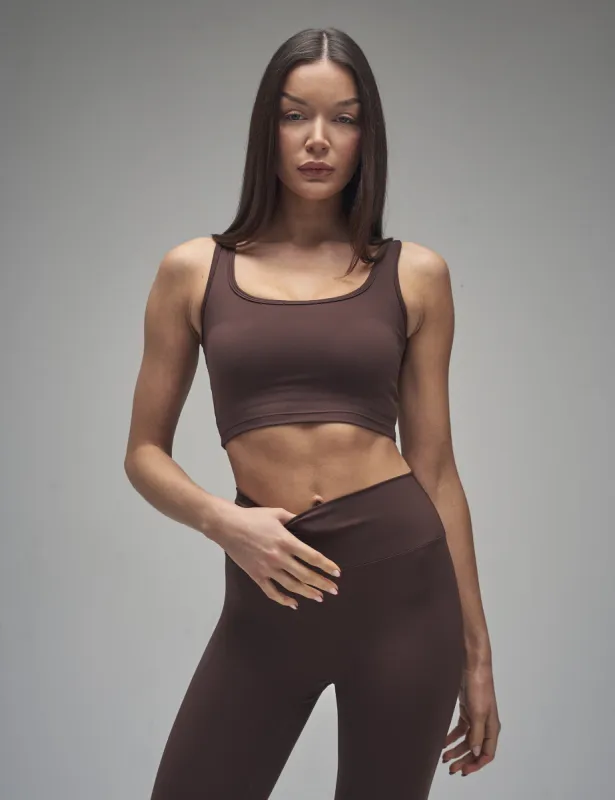Kaiia Sculpt Square Neck Crop Top Chocolate sold by Public Desire