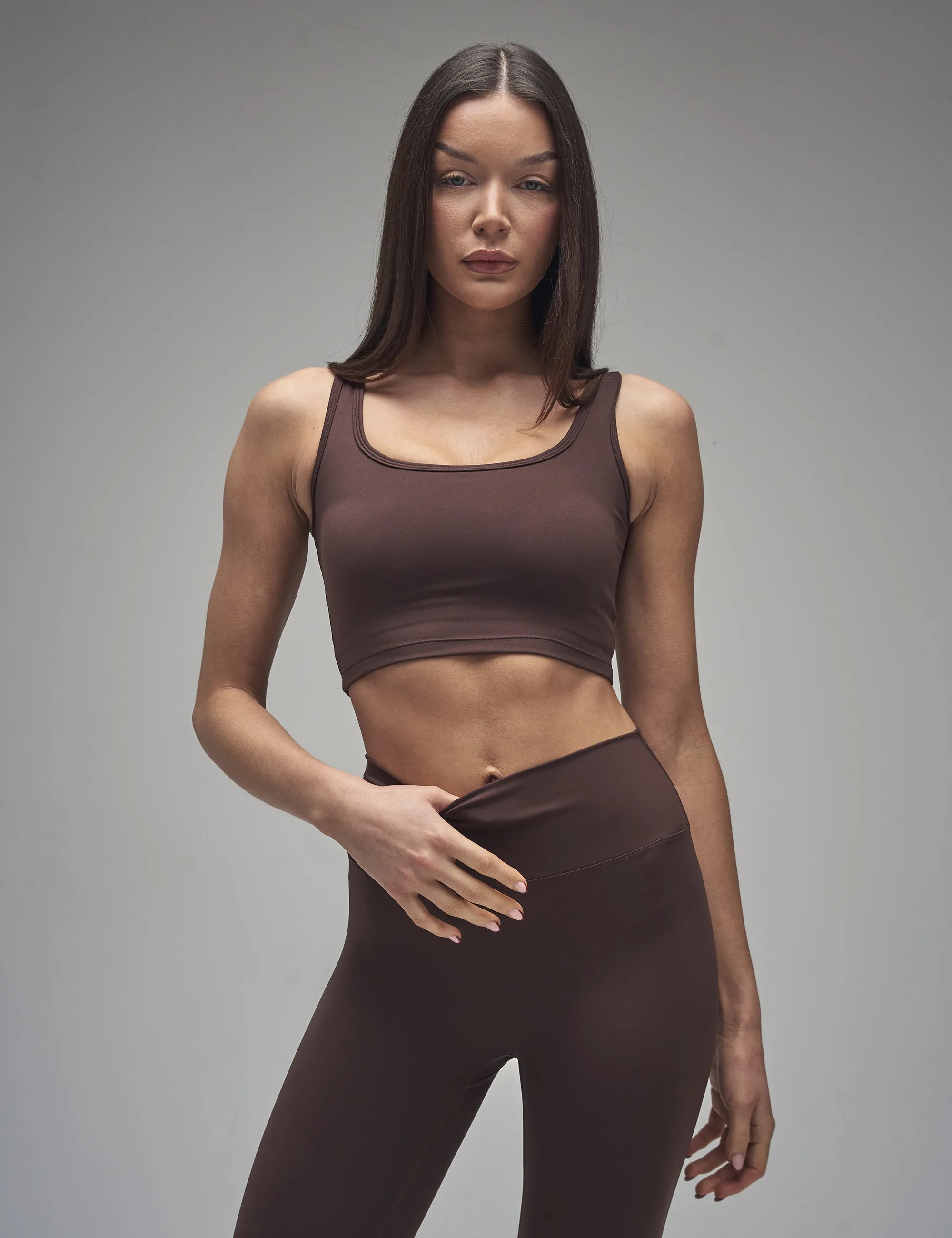 Kaiia Sculpt Square Neck Crop Top Chocolate sold by Public Desire