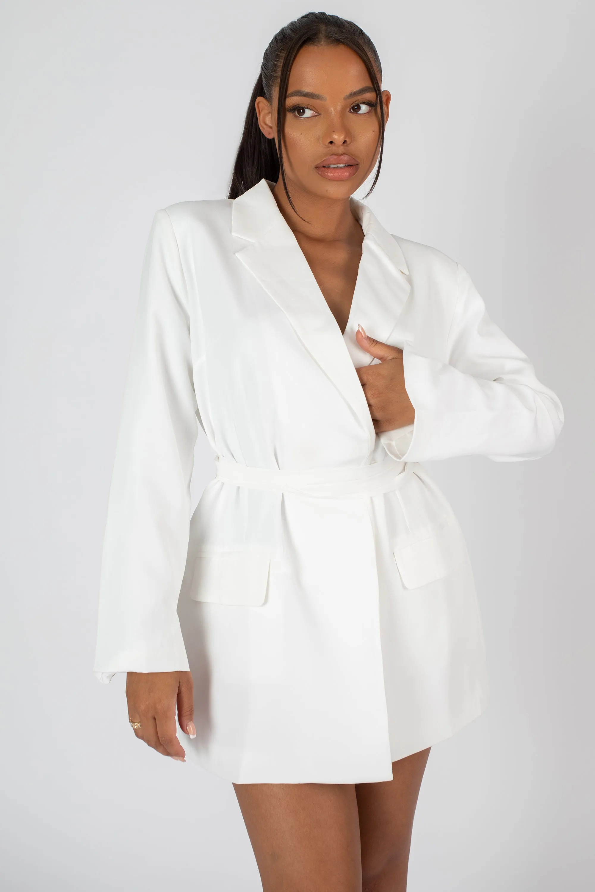 Wrap Belt Blazer Dress White sold by Public Desire product image thumbnail 2