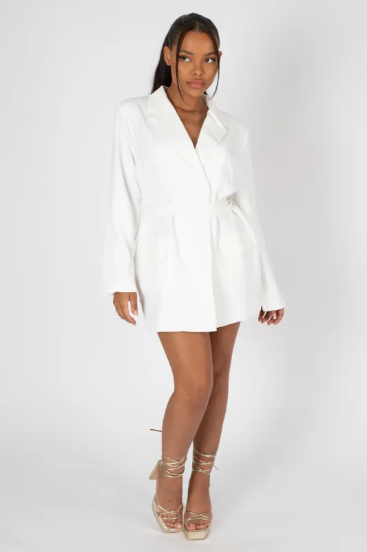 Wrap Belt Blazer Dress White sold by Public Desire