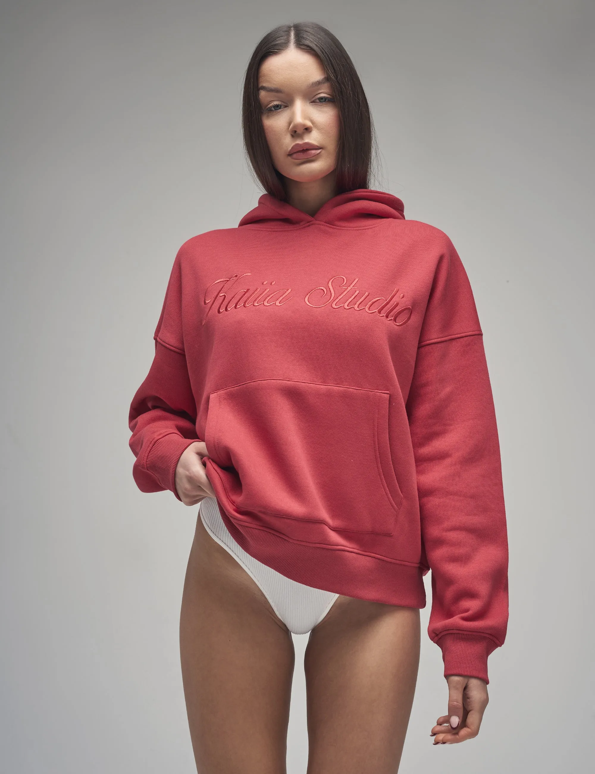 Kaiia Studio Script Logo Oversized Hoodie Red sold by Public Desire product image thumbnail 3