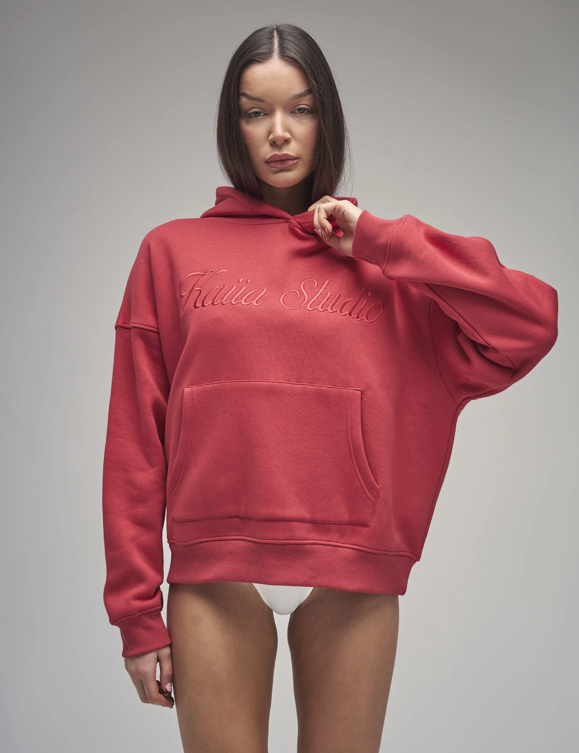 Kaiia Studio Script Logo Oversized Hoodie Red sold by Public Desire