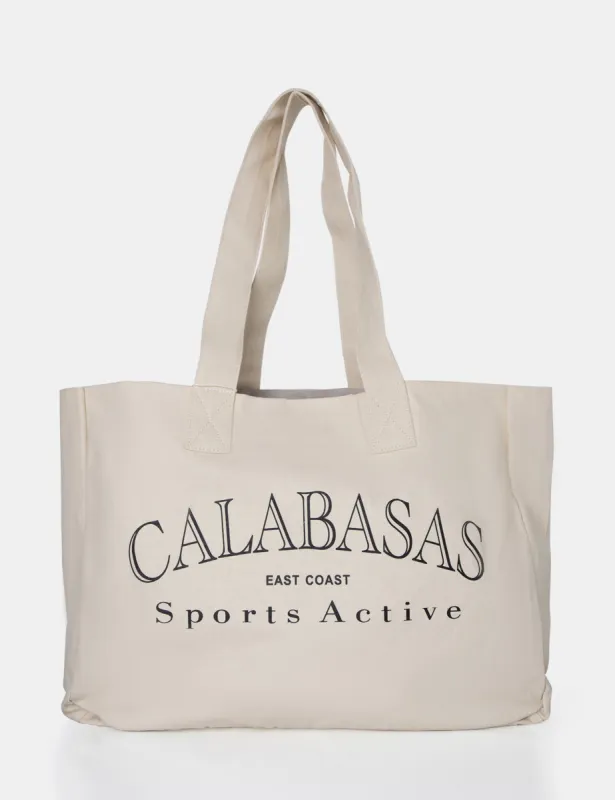 The Calabasas Oversized Off White Canvas Tote Bag sold by Public Desire
