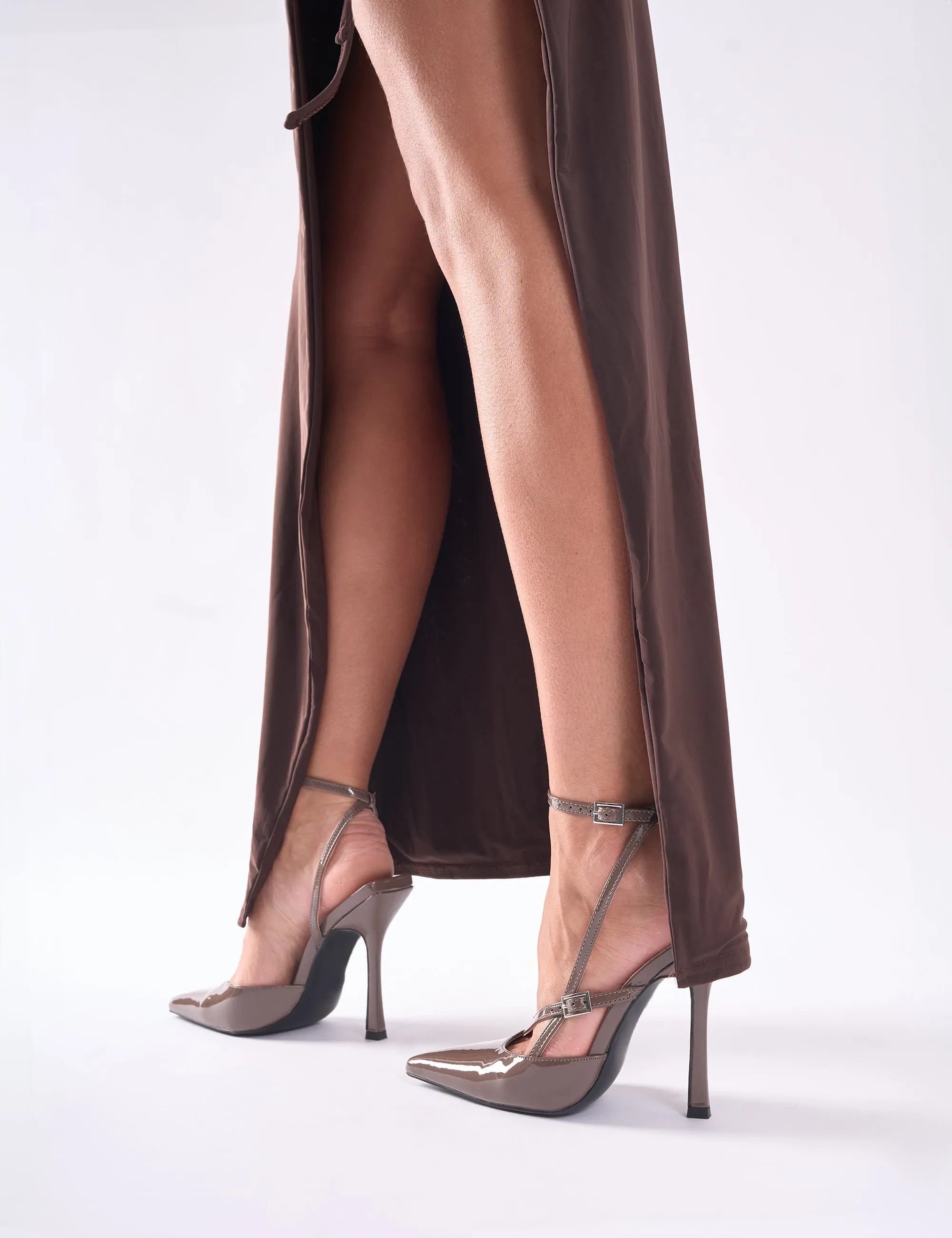 Idol Taupe Patent Buckle Strappy Detail Stiletto Court High Heels sold by Public Desire product image thumbnail 2