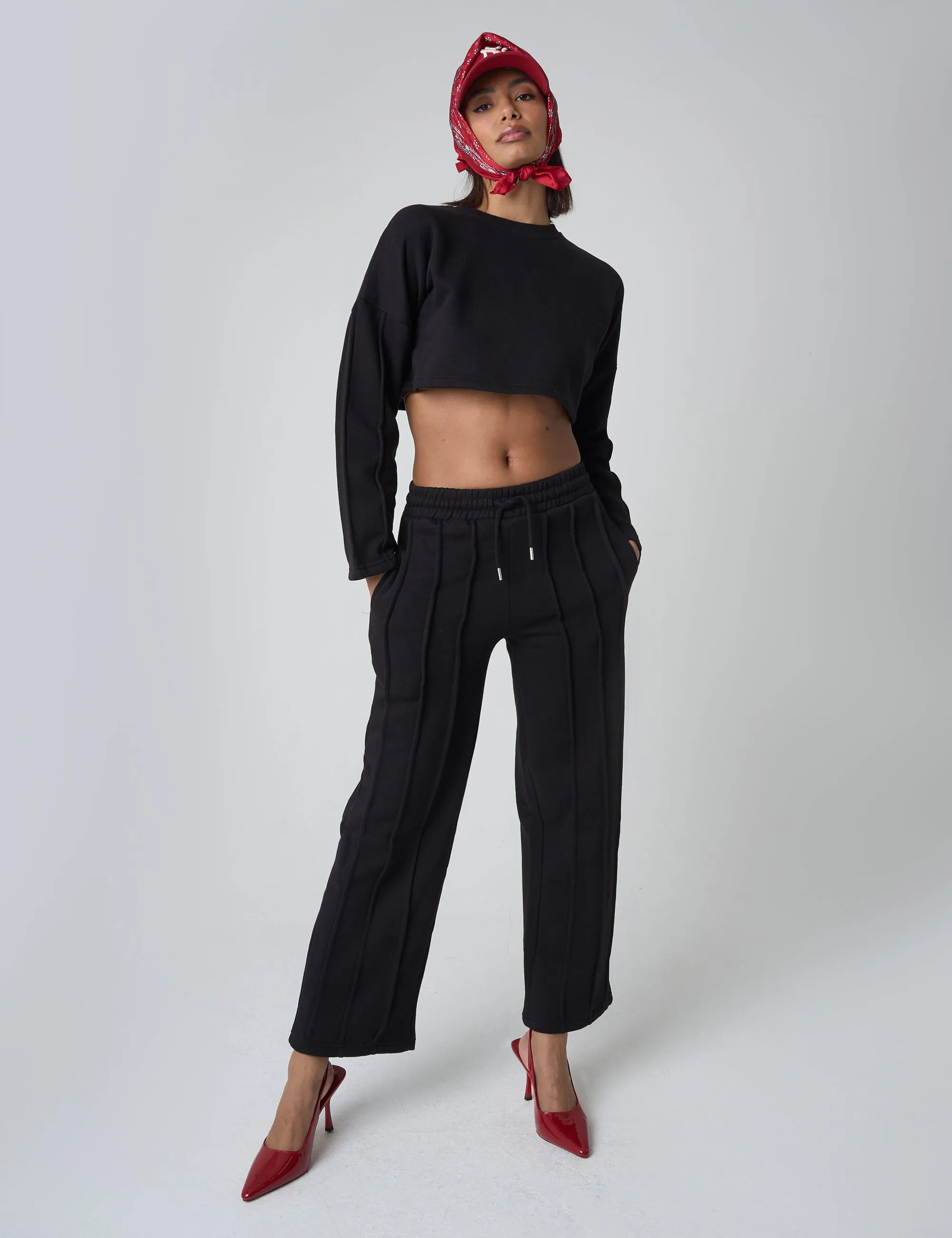 Seam Detail Cuffed Joggers Black sold by Public Desire