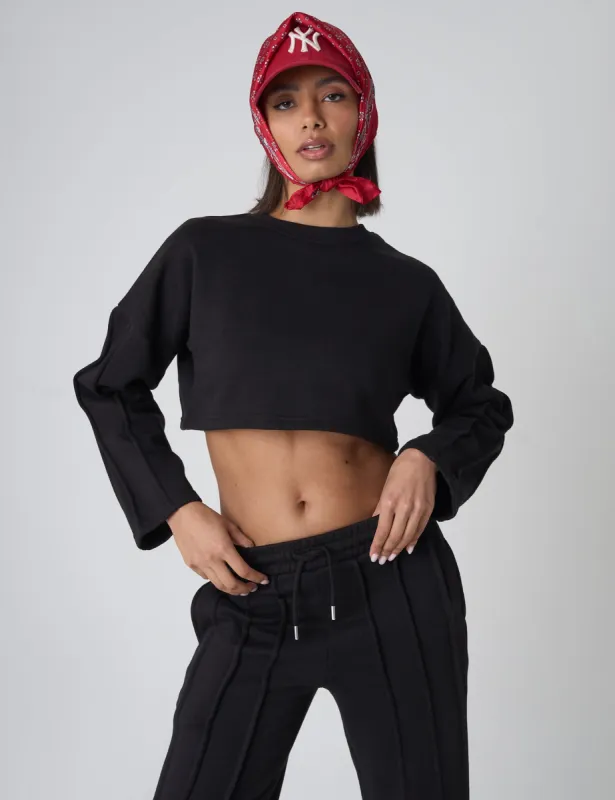 Seam Detail Oversized Crop Sweatshirt Black sold by Public Desire