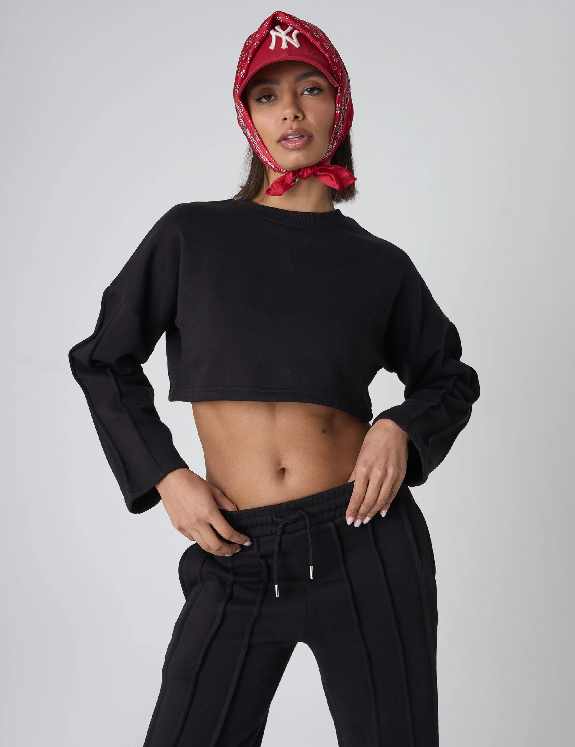 Seam Detail Oversized Crop Sweatshirt Black sold by Public Desire