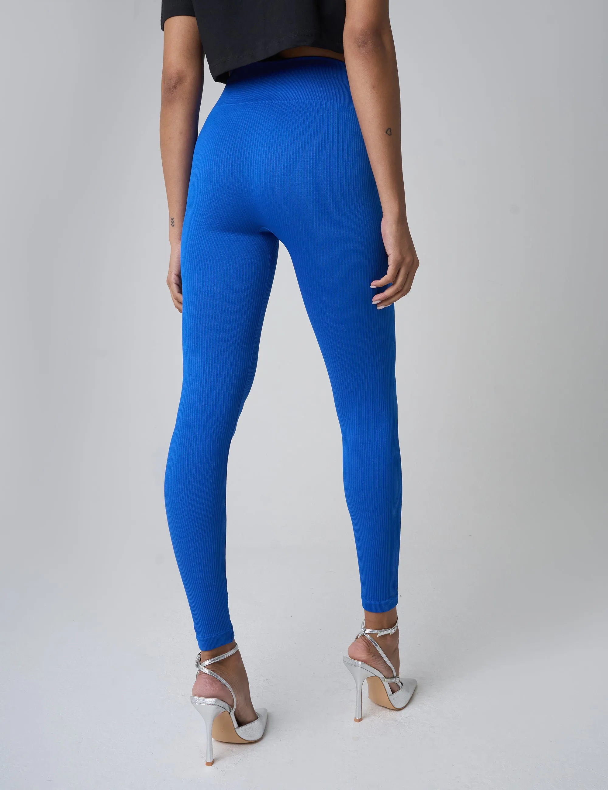 Ribbed High Waisted Leggings Cobalt Blue sold by Public Desire product image thumbnail 3