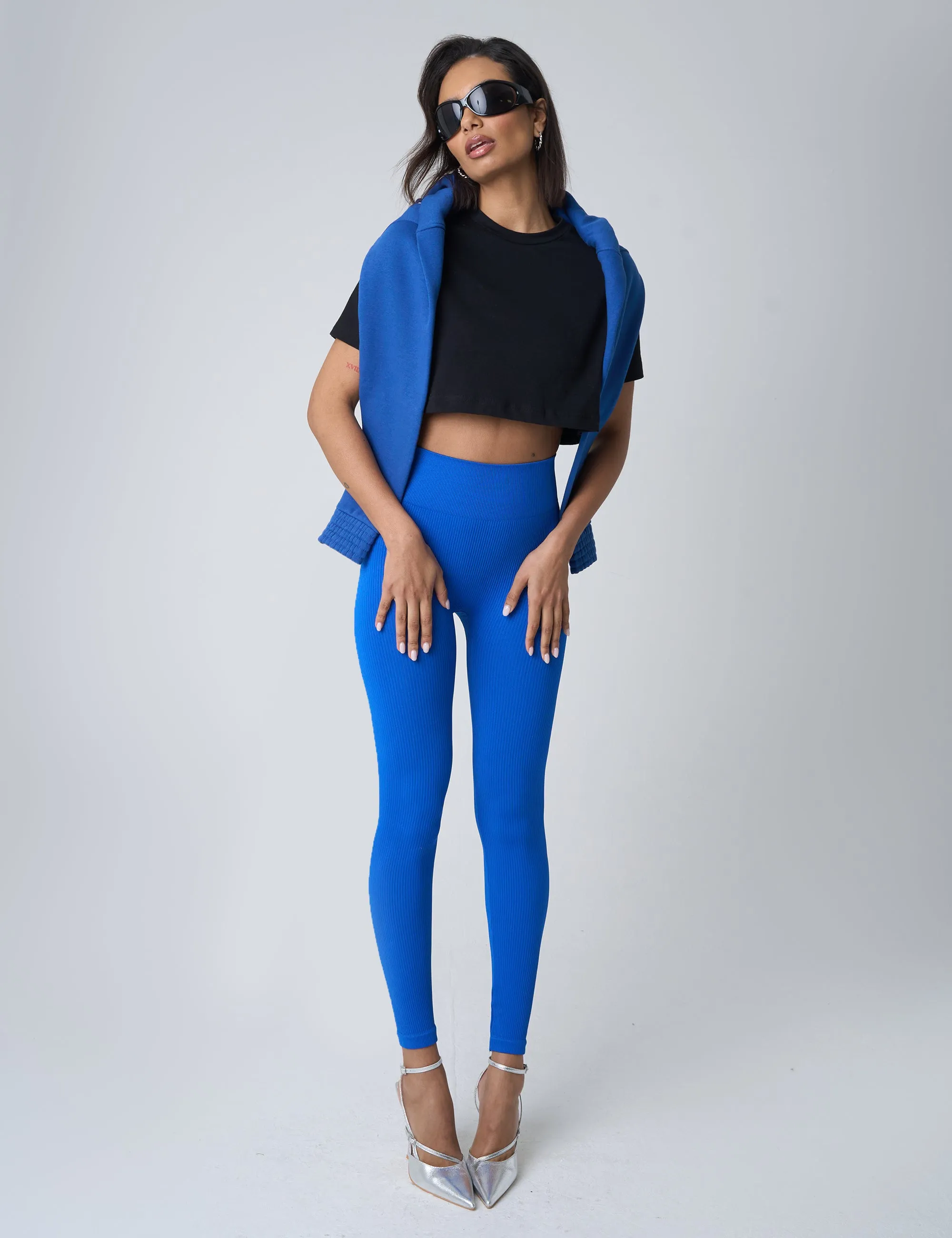 Ribbed High Waisted Leggings Cobalt Blue sold by Public Desire