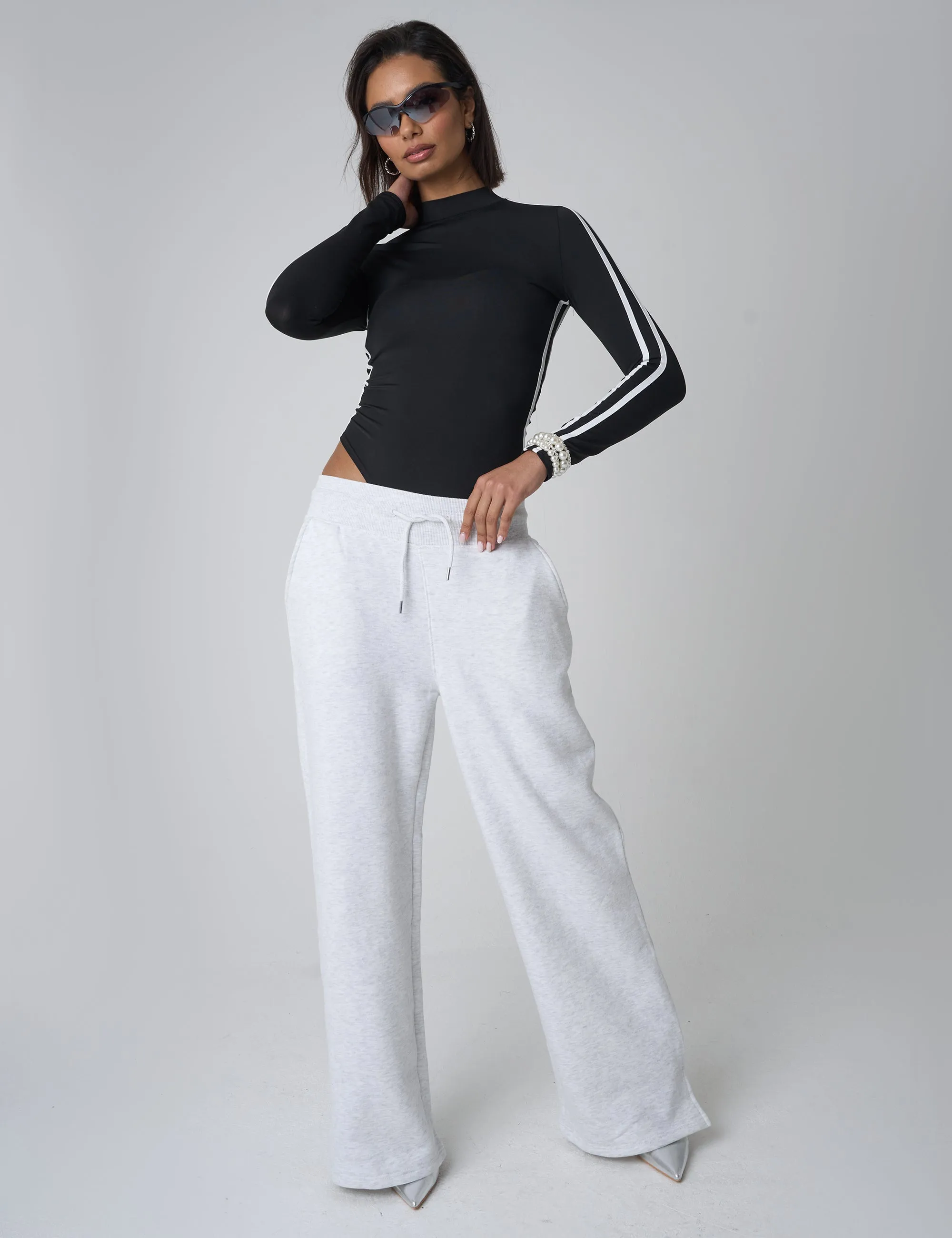 Split Hem Wide Leg Joggers Grey Marl sold by Public Desire