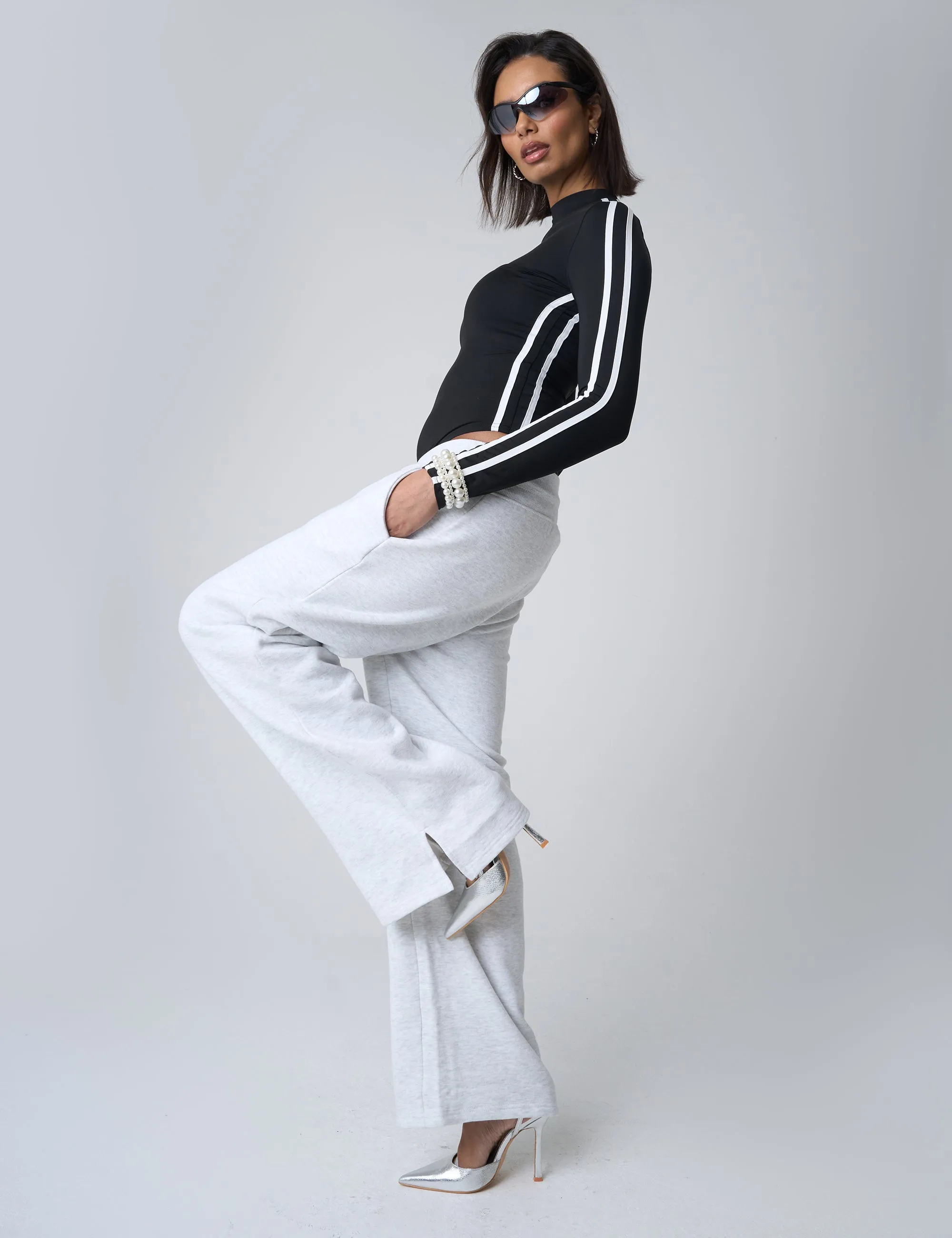 Split Hem Wide Leg Joggers Grey Marl sold by Public Desire product image thumbnail 2