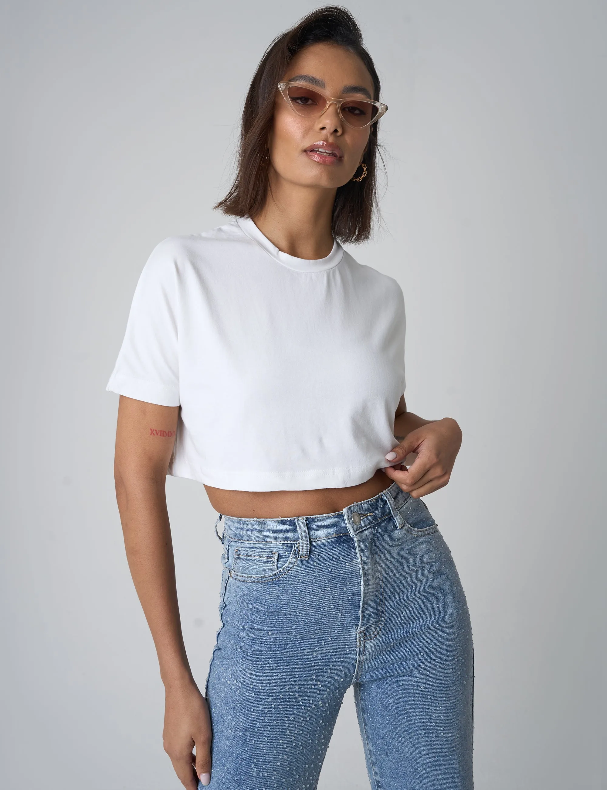 Boxy Fit Cropped T-Shirt White sold by Public Desire
