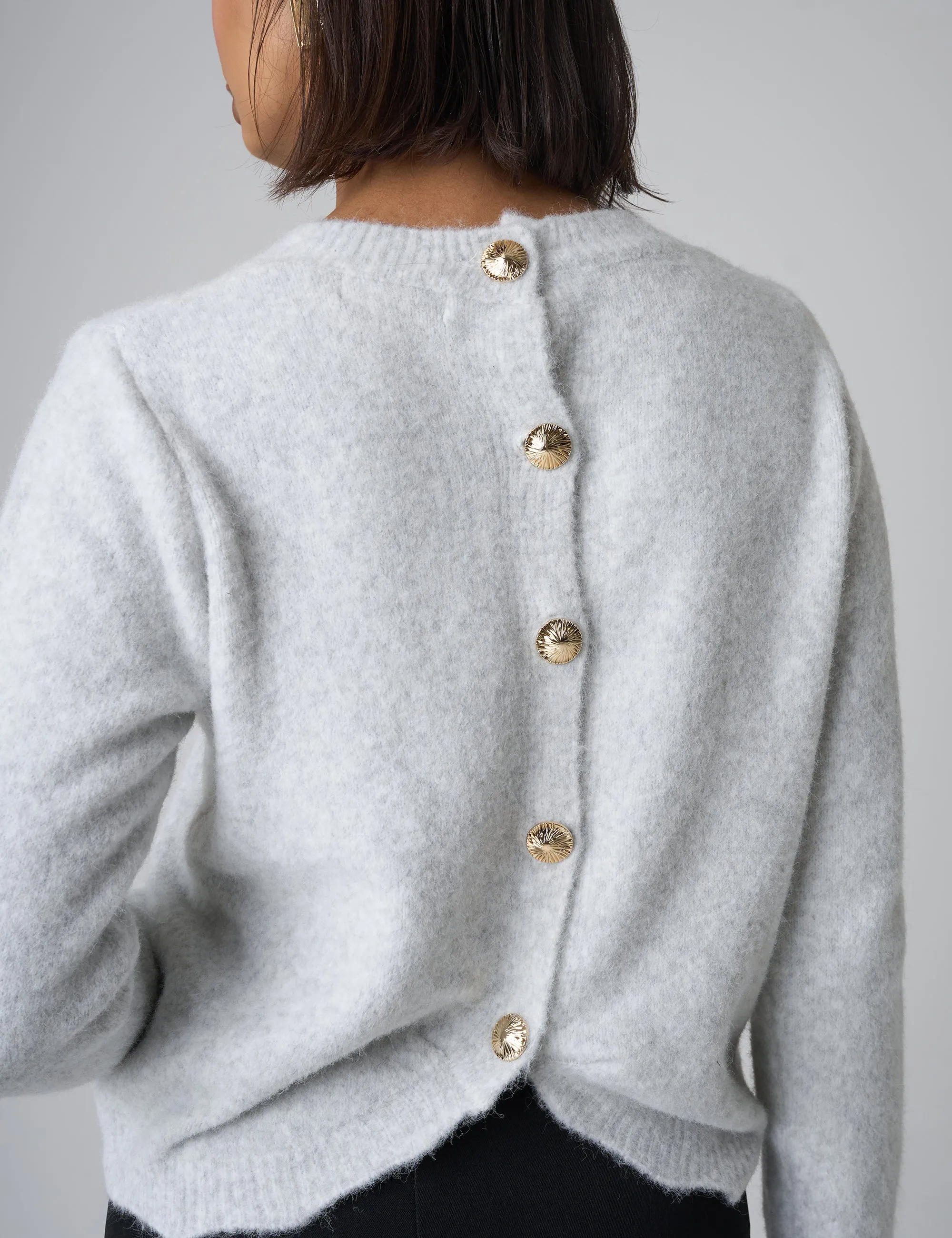 Gold Button Detail Knit Cardigan Grey sold by Public Desire product image thumbnail 2