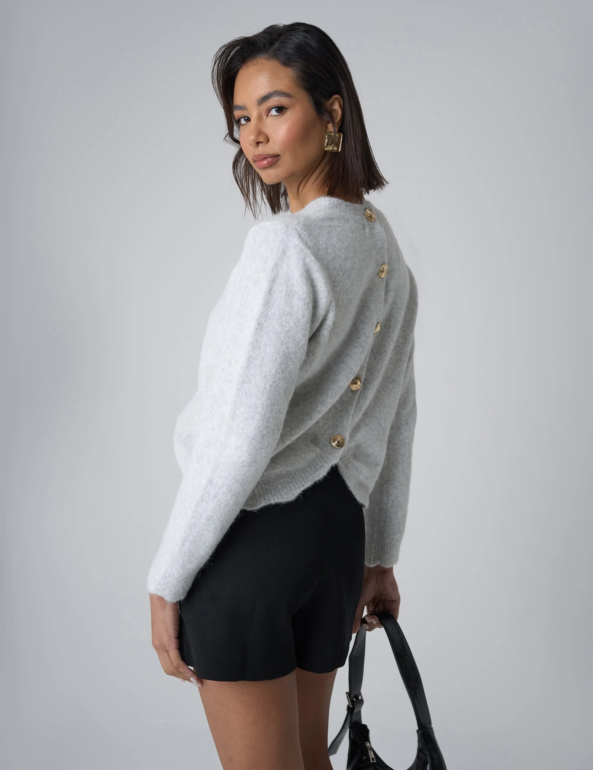 Gold Button Detail Knit Cardigan Grey sold by Public Desire product image thumbnail 3