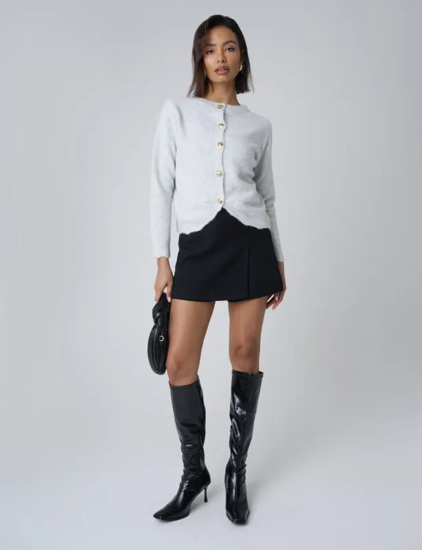 Gold Button Detail Knit Cardigan Grey sold by Public Desire