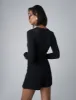 V Neck Long Sleeve Bodysuit Black sold by Public Desire