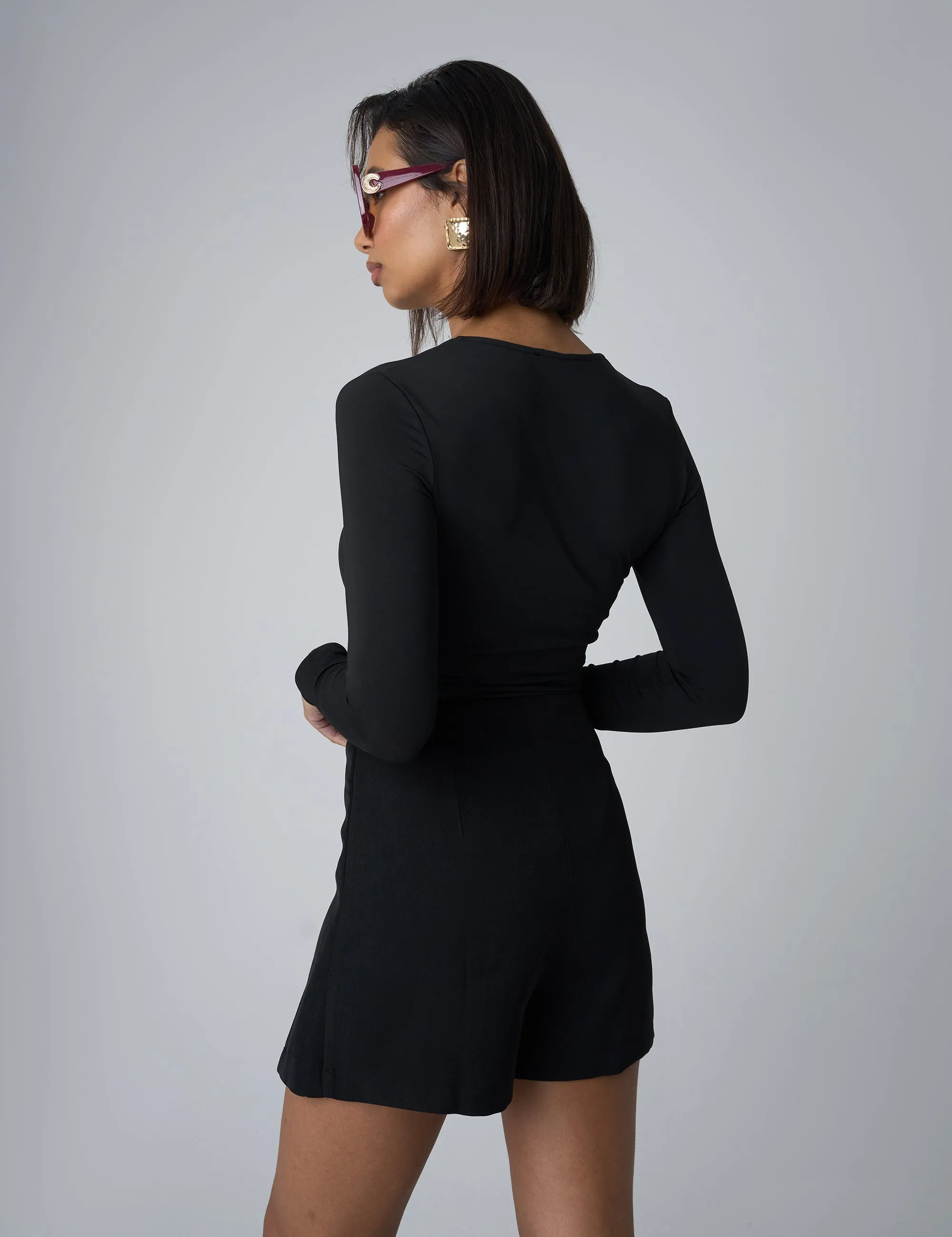 V Neck Long Sleeve Bodysuit Black sold by Public Desire product image thumbnail 2