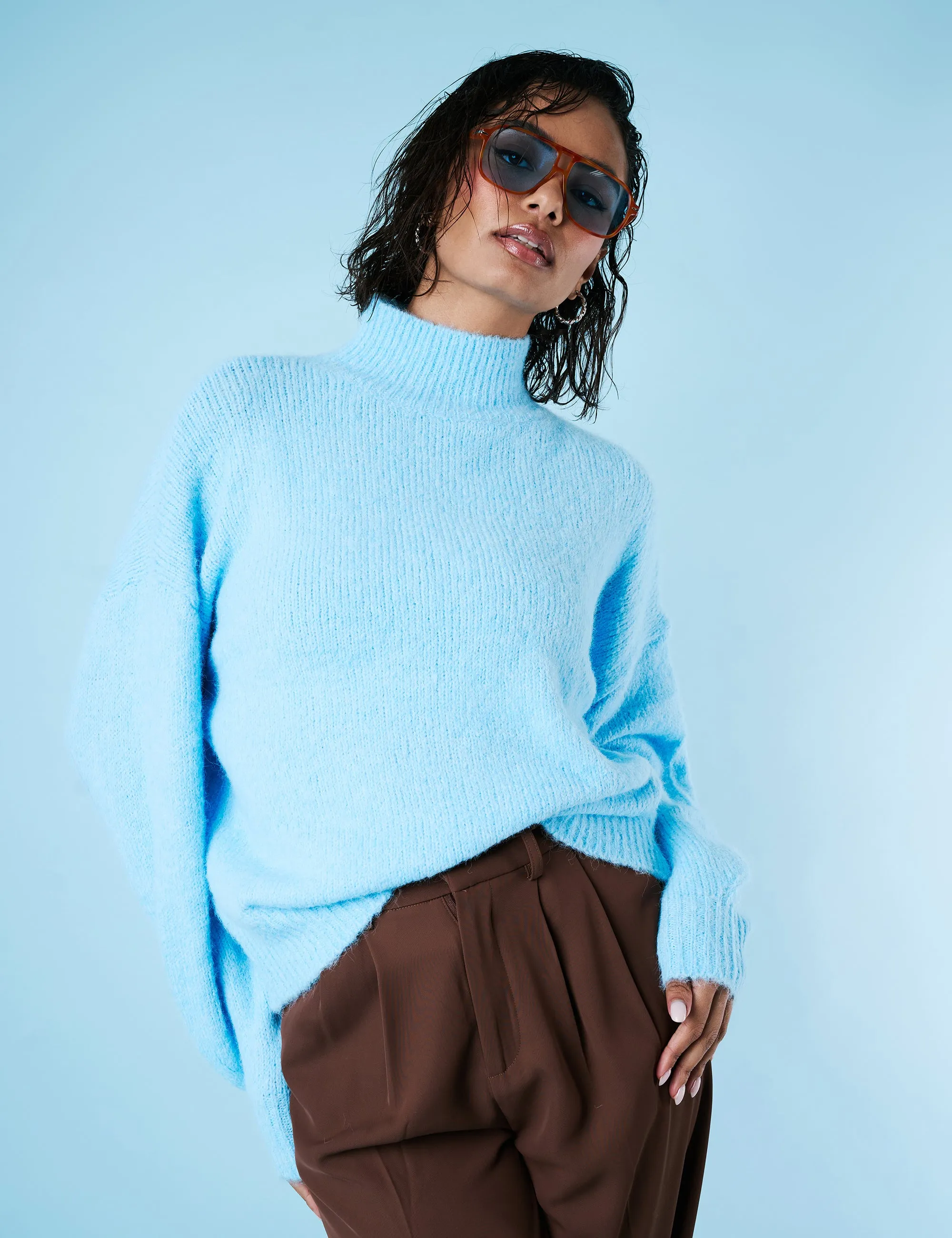 High Neck Knit Jumper Light Blue sold by Public Desire