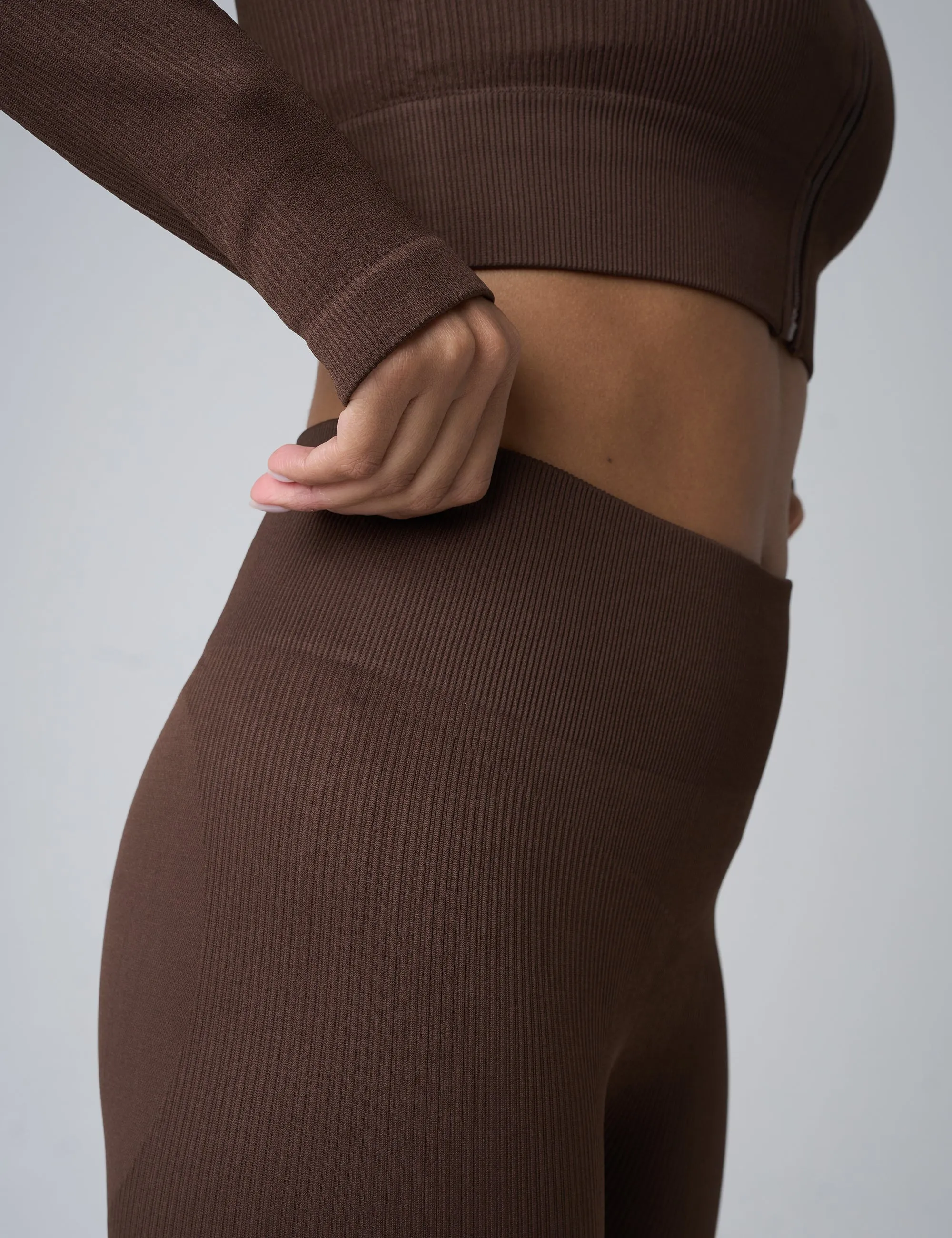 Ribbed High Waisted Bum Lift Leggings Chocolate sold by Public Desire product image thumbnail 4
