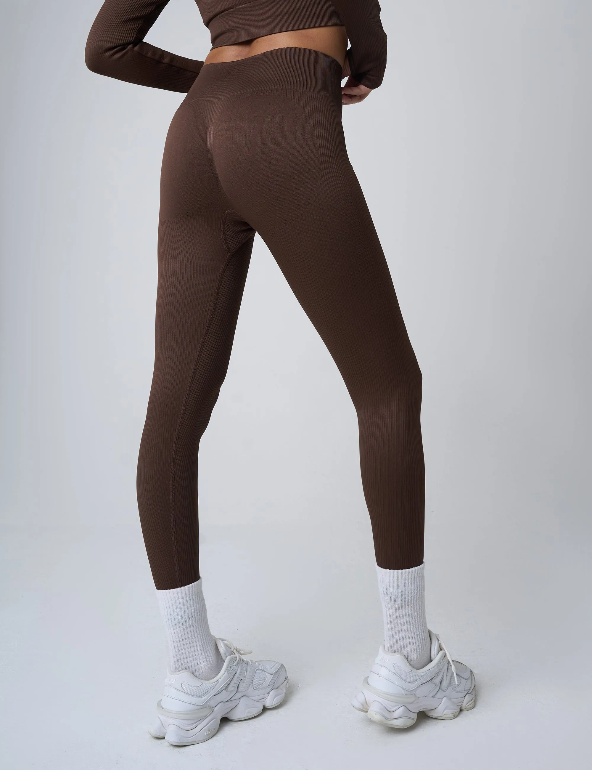 Ribbed High Waisted Bum Lift Leggings Chocolate sold by Public Desire product image thumbnail 3