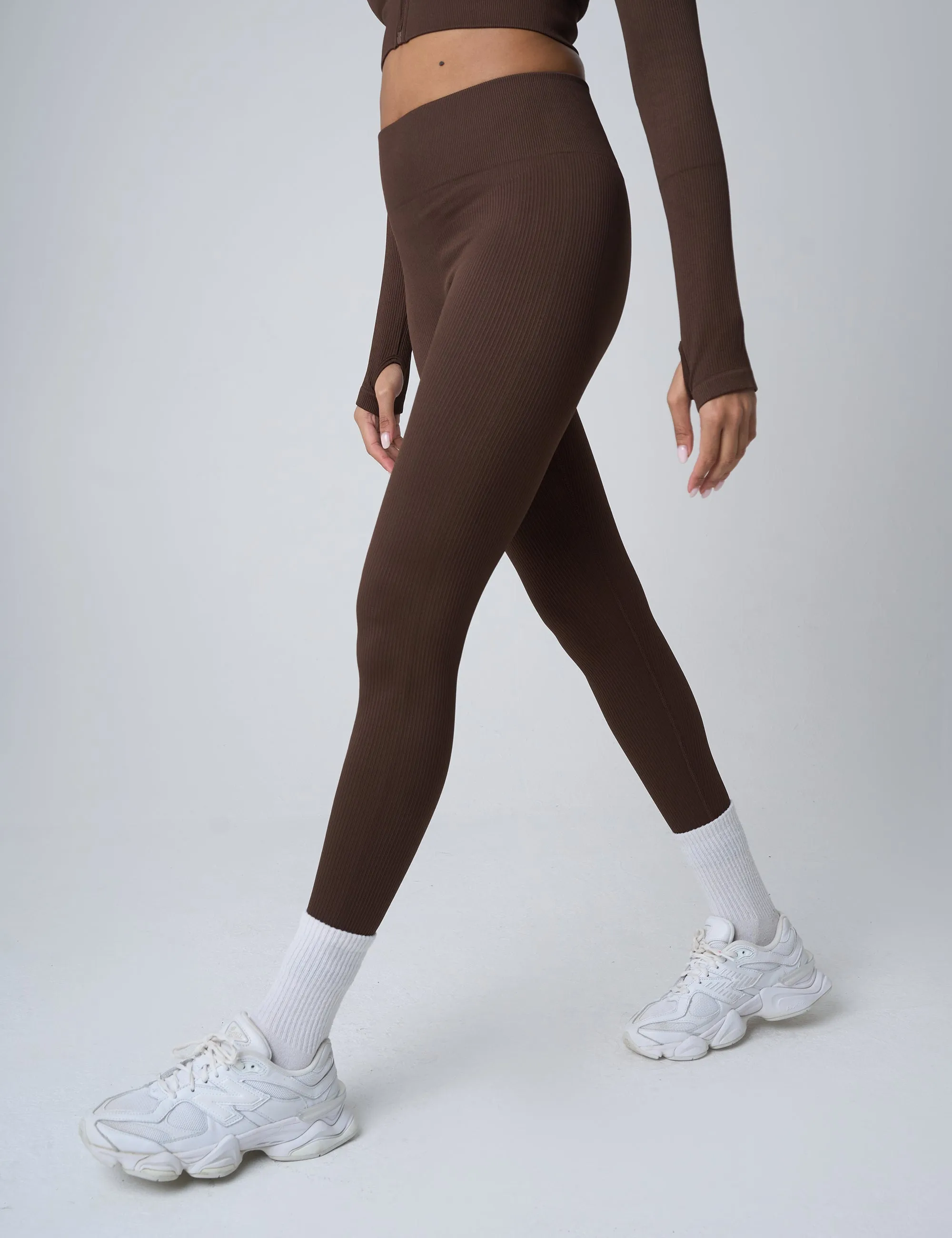 Ribbed High Waisted Bum Lift Leggings Chocolate sold by Public Desire product image thumbnail 2
