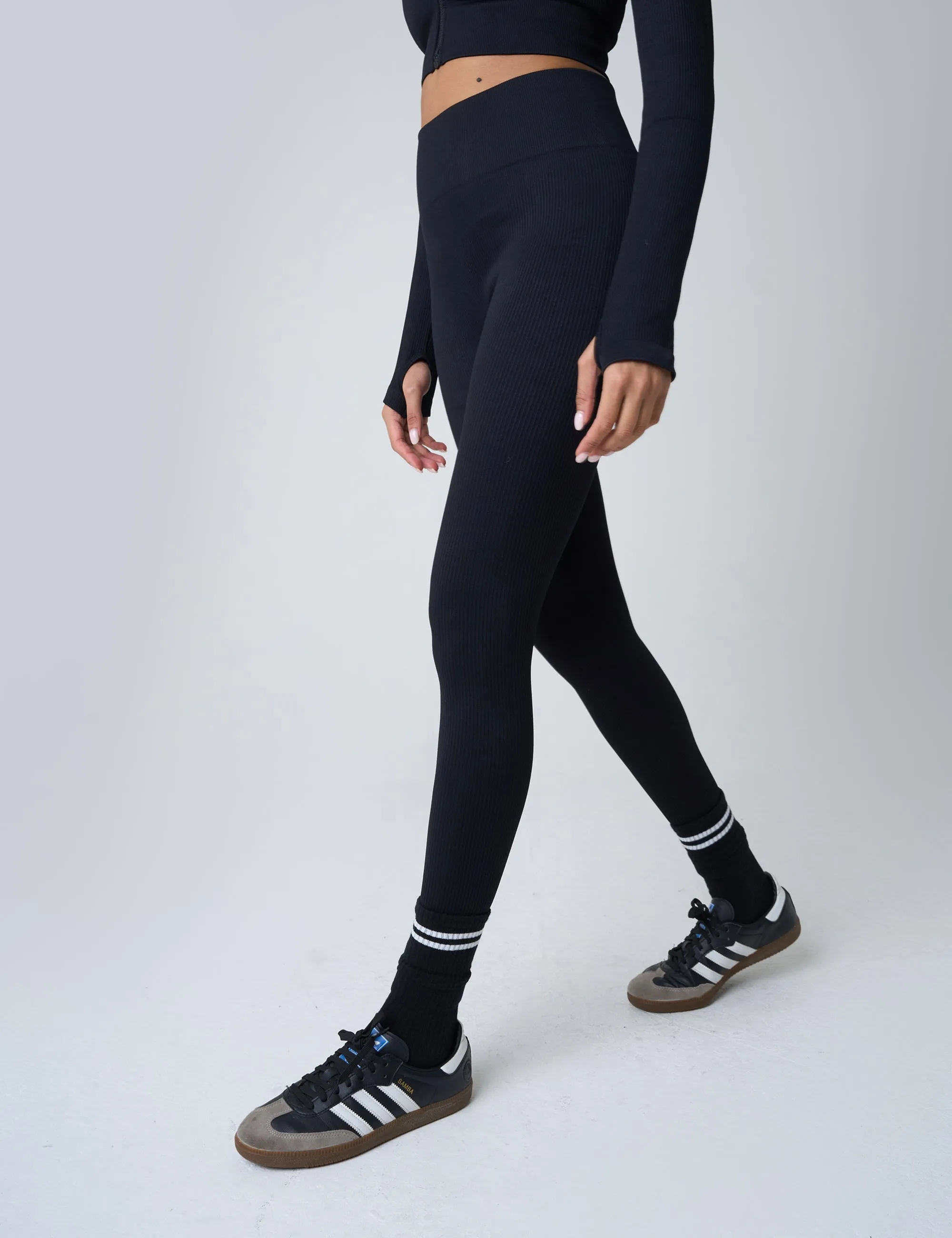 Ribbed High Waisted Bum Lift Leggings Black sold by Public Desire product image thumbnail 2