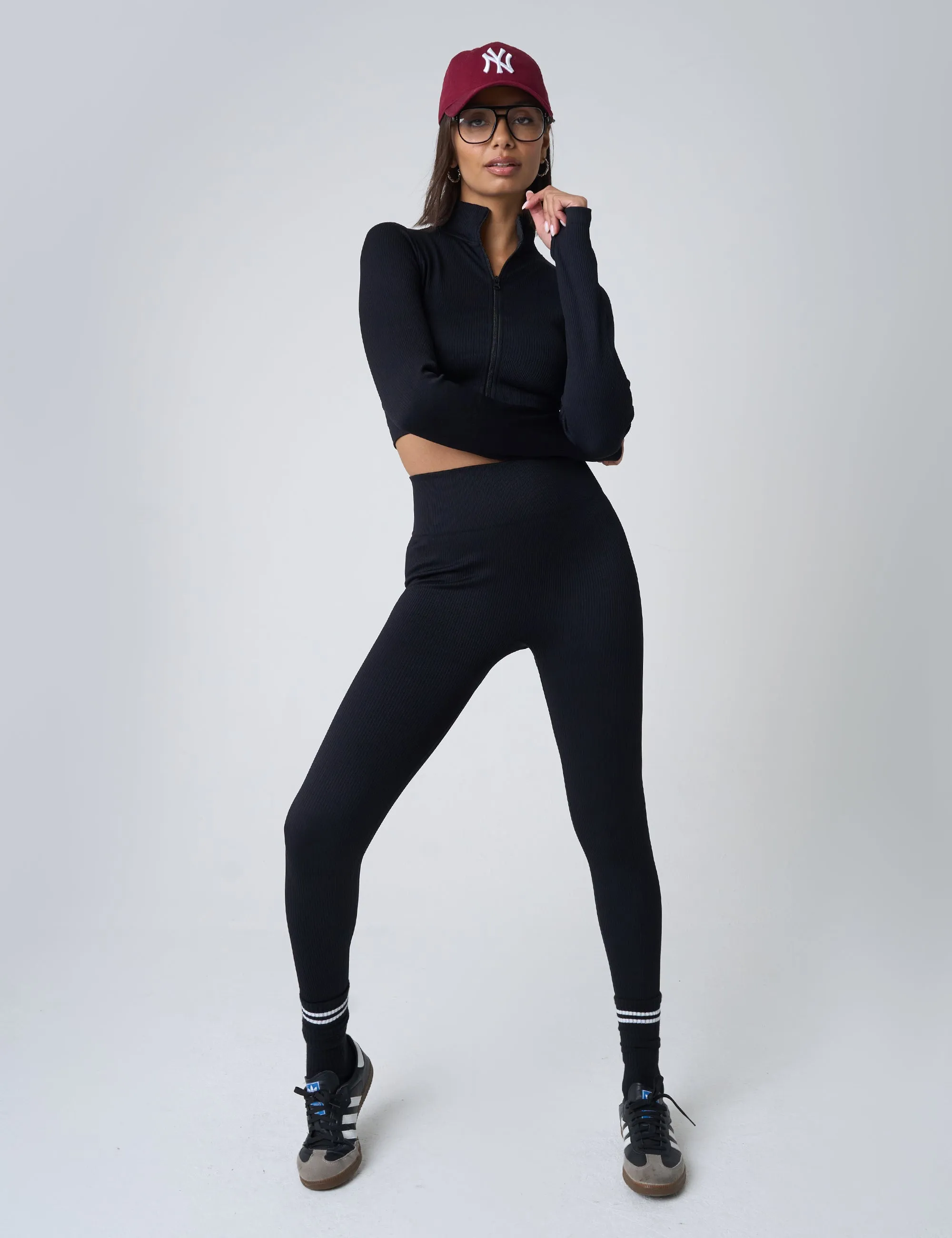 Ribbed High Waisted Bum Lift Leggings Black sold by Public Desire