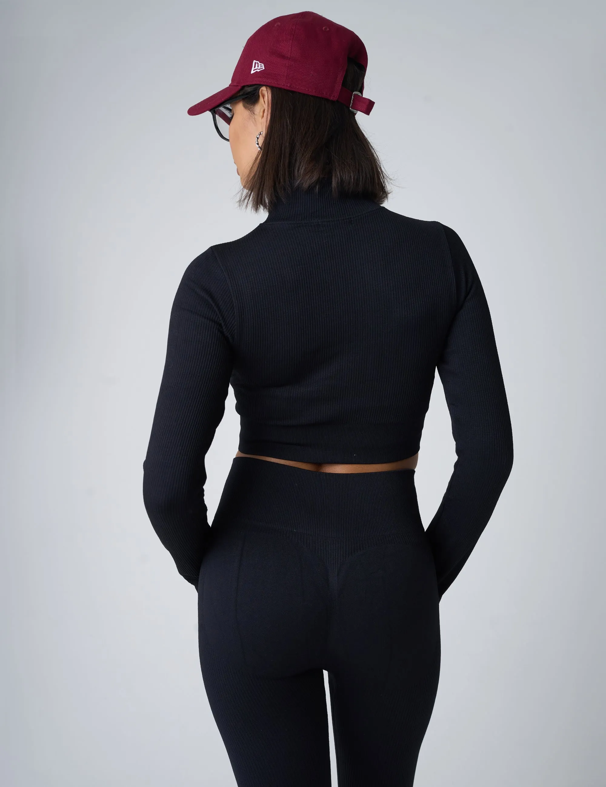 Ribbed Cropped Zip Long Sleeve Top Black sold by Public Desire product image thumbnail 2