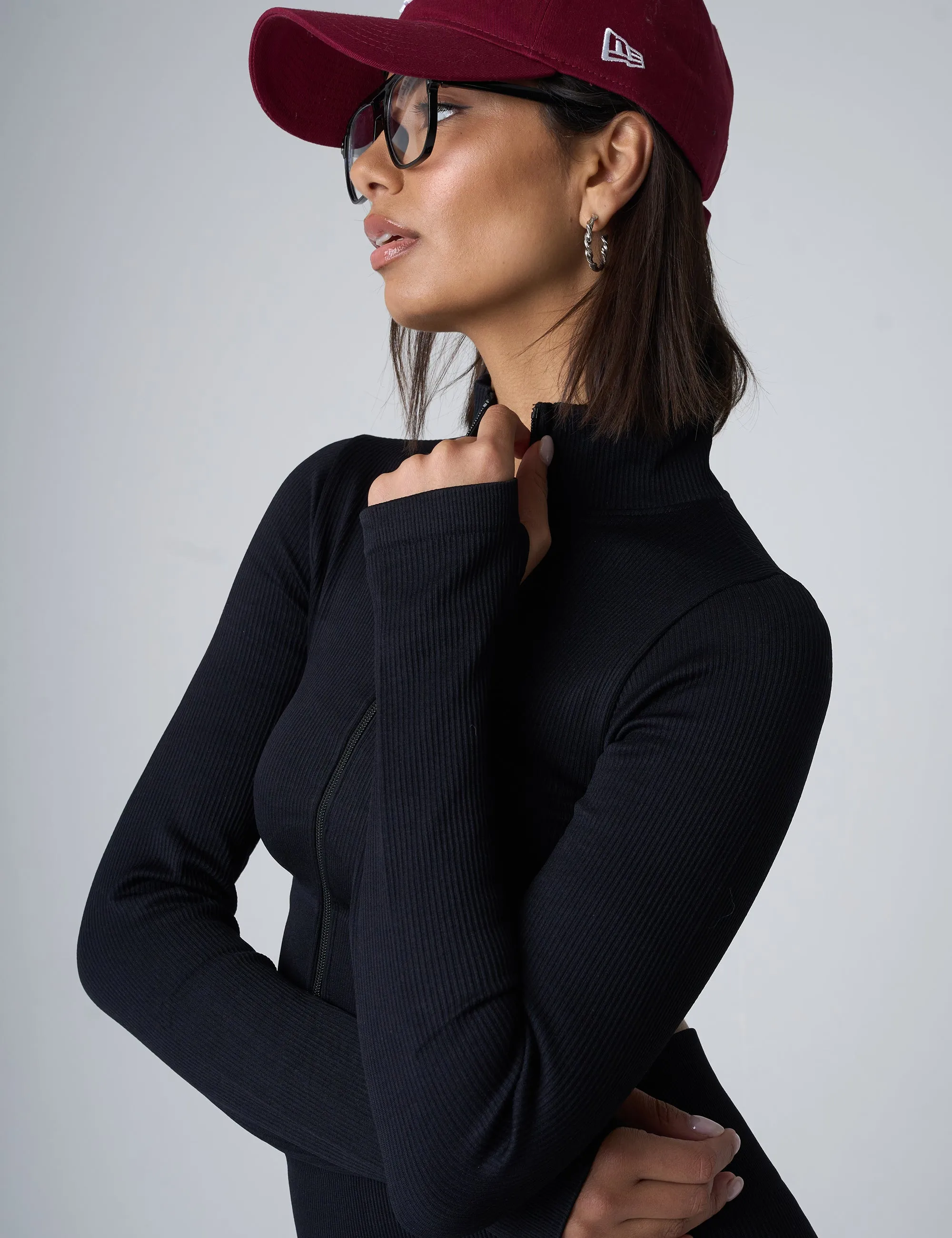 Ribbed Cropped Zip Long Sleeve Top Black sold by Public Desire product image thumbnail 4