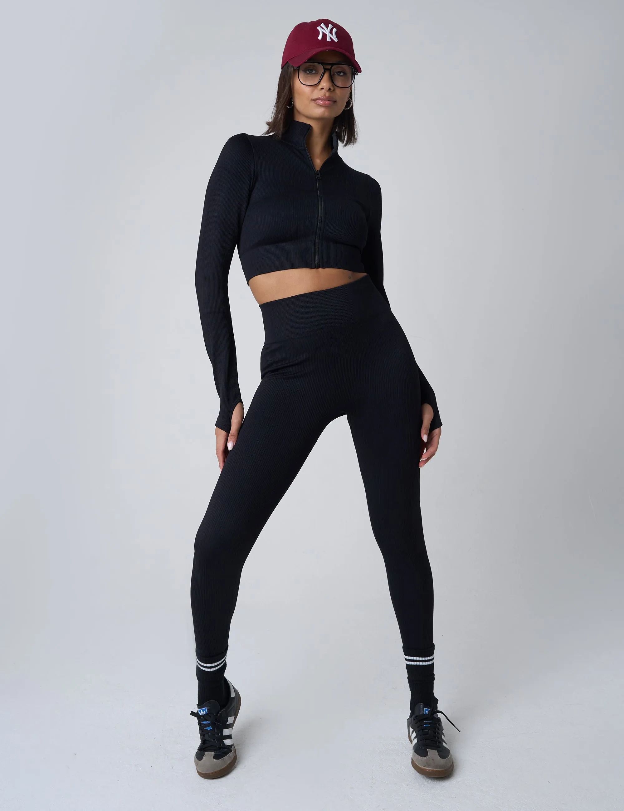 Ribbed Cropped Zip Long Sleeve Top Black sold by Public Desire product image thumbnail 3