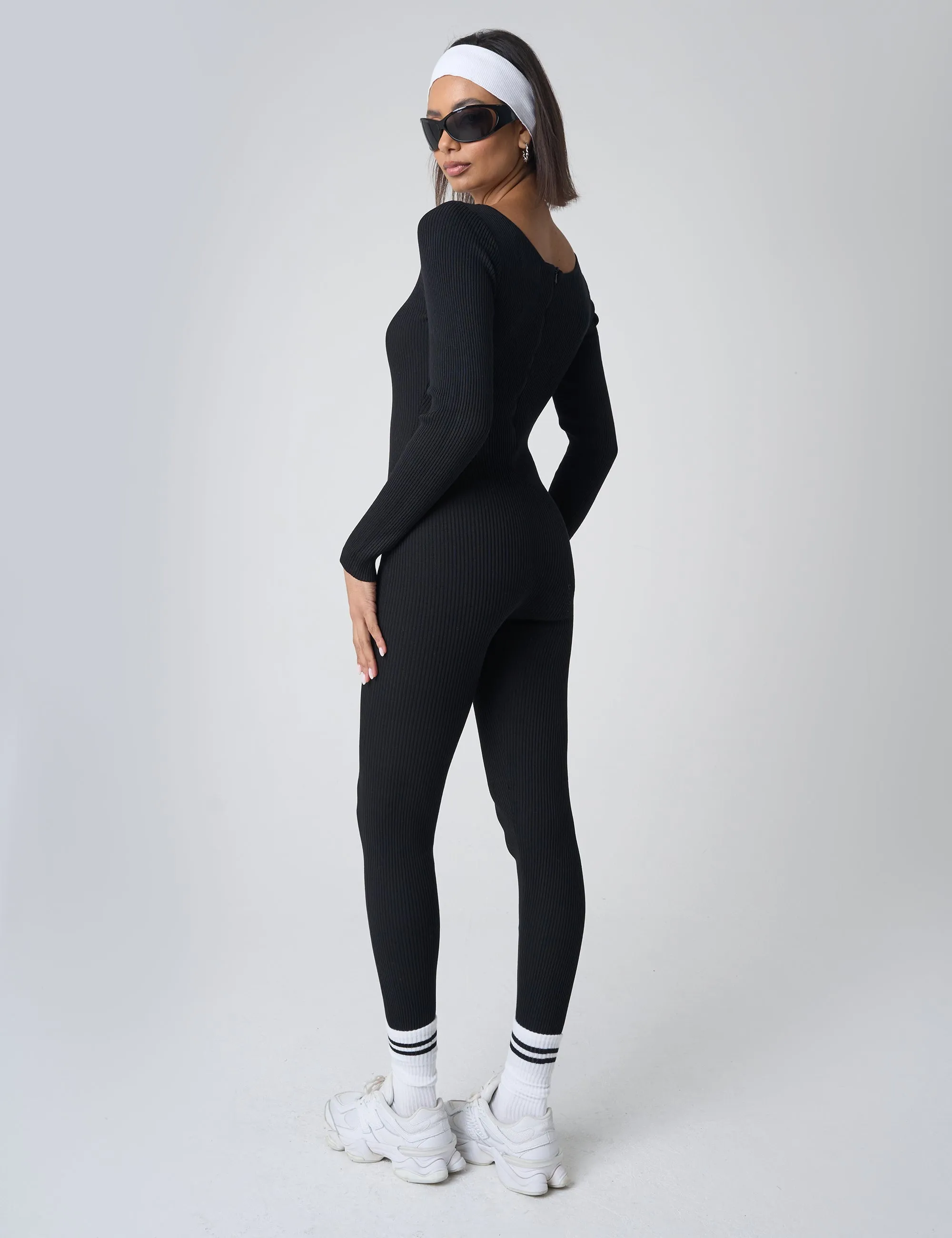 Tie Front Ribbed Long Sleeve Unitard Black sold by Public Desire product image thumbnail 3