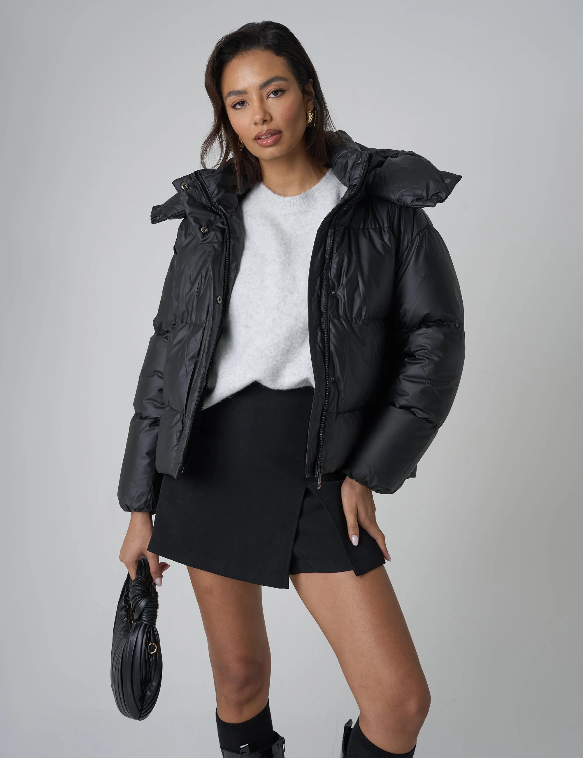 Hooded Puffer Coat Black sold by Public Desire