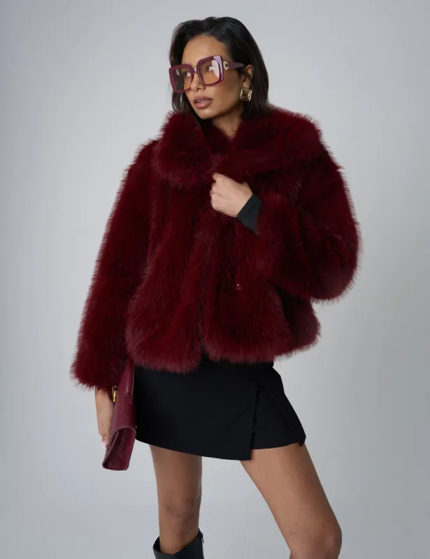 Oversized Collar Faux Fur Jacket Plum sold by Public Desire