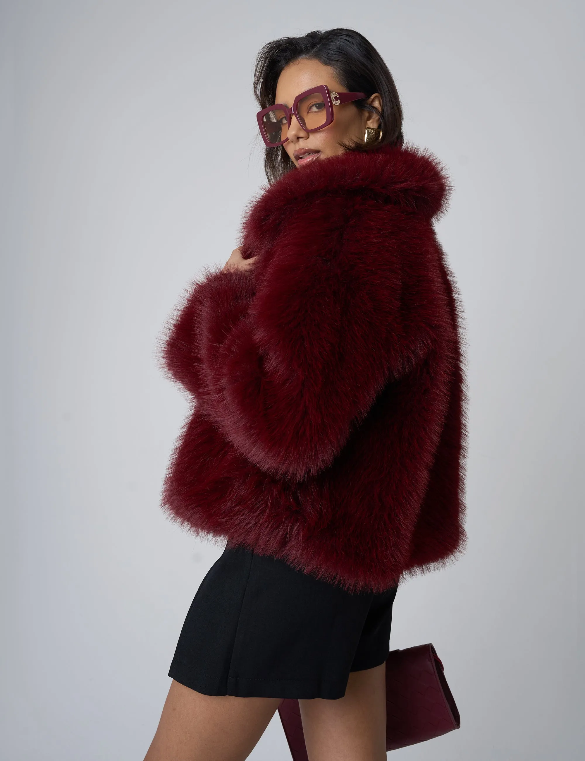 Oversized Collar Faux Fur Jacket Plum sold by Public Desire product image thumbnail 2