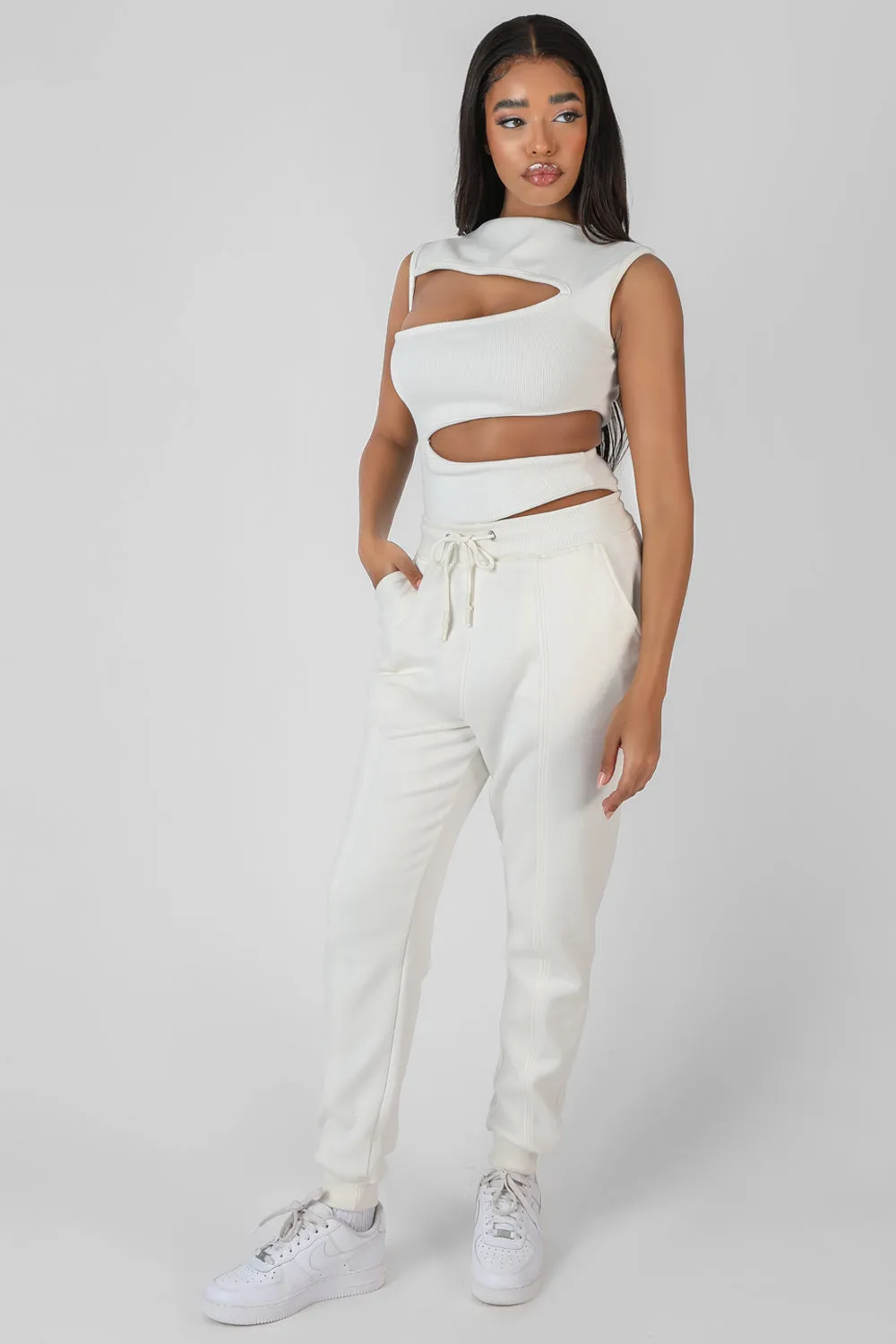 Oversized Fit Seam Front 90S Joggers Ecru sold by Public Desire product image thumbnail 2