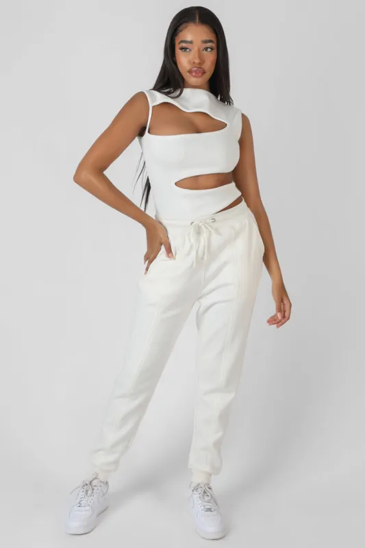 Oversized Fit Seam Front 90S Joggers Ecru sold by Public Desire