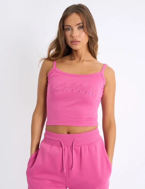 Kaiia Bow Embroidered Cami Top Bubblegum sold by Public Desire