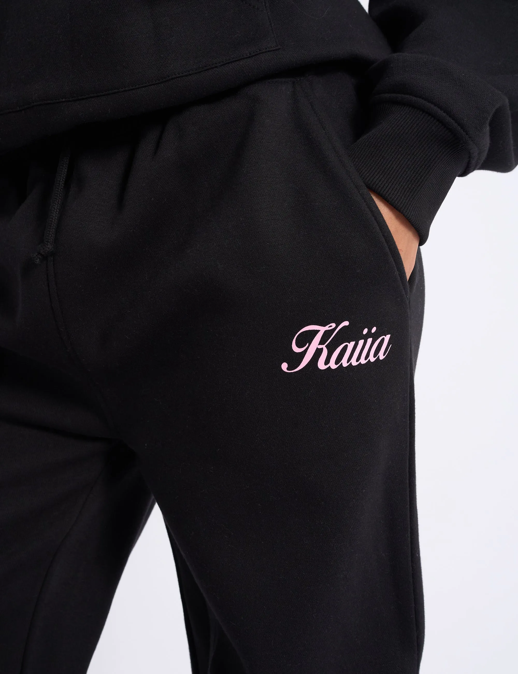 Kaiia Script Logo Wide Leg Joggers Black & Pink sold by Public Desire product image thumbnail 3