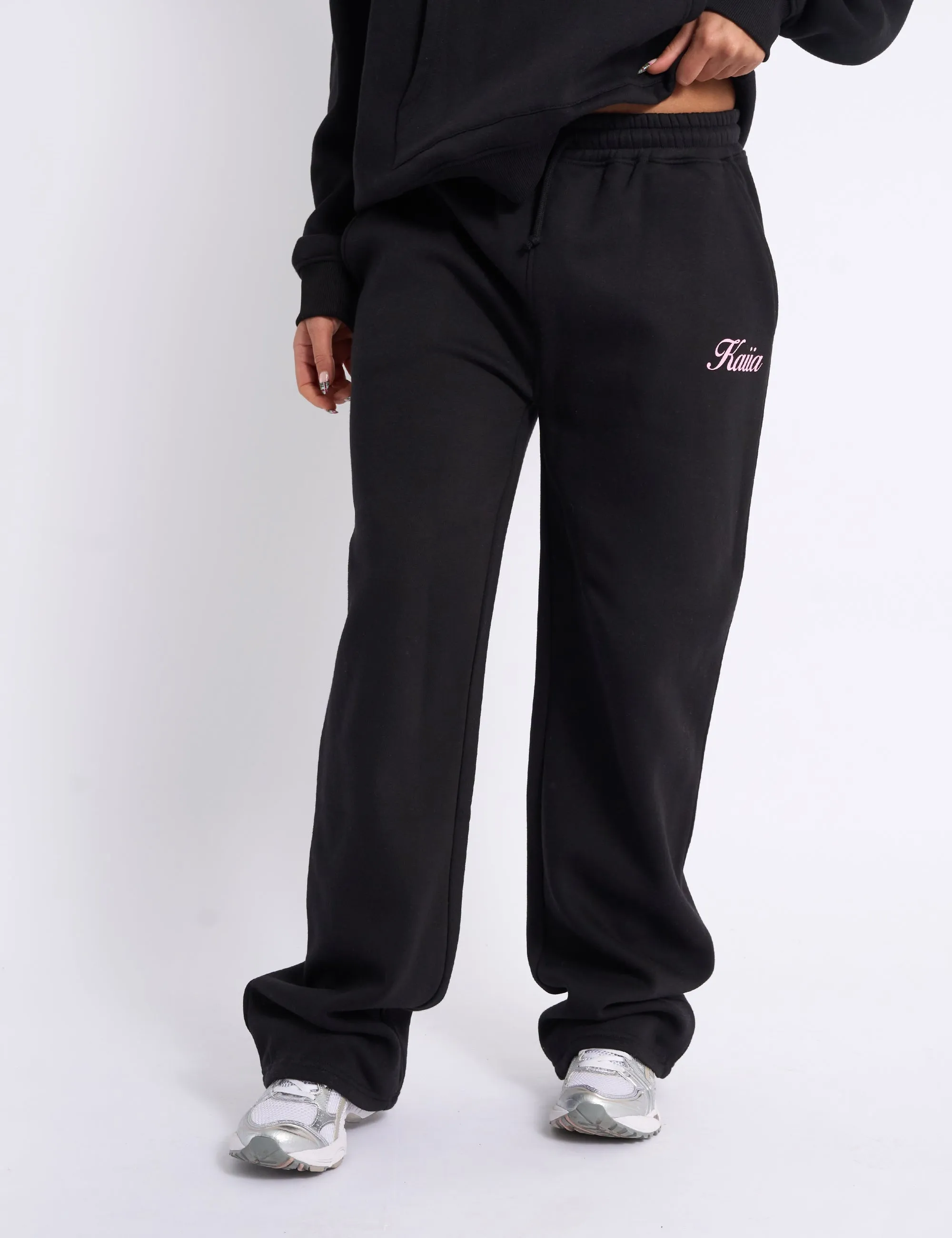 Kaiia Script Logo Wide Leg Joggers Black & Pink sold by Public Desire product image thumbnail 4