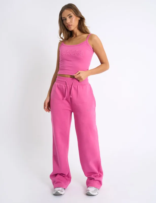 Kaiia Bow Ribbed Waistband Wide Leg Joggers Bubblegum sold by Public Desire