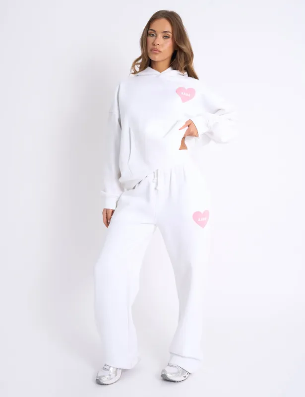 Kaiia Love Heart Graphic Ribbed Waistband Joggers White sold by Public Desire