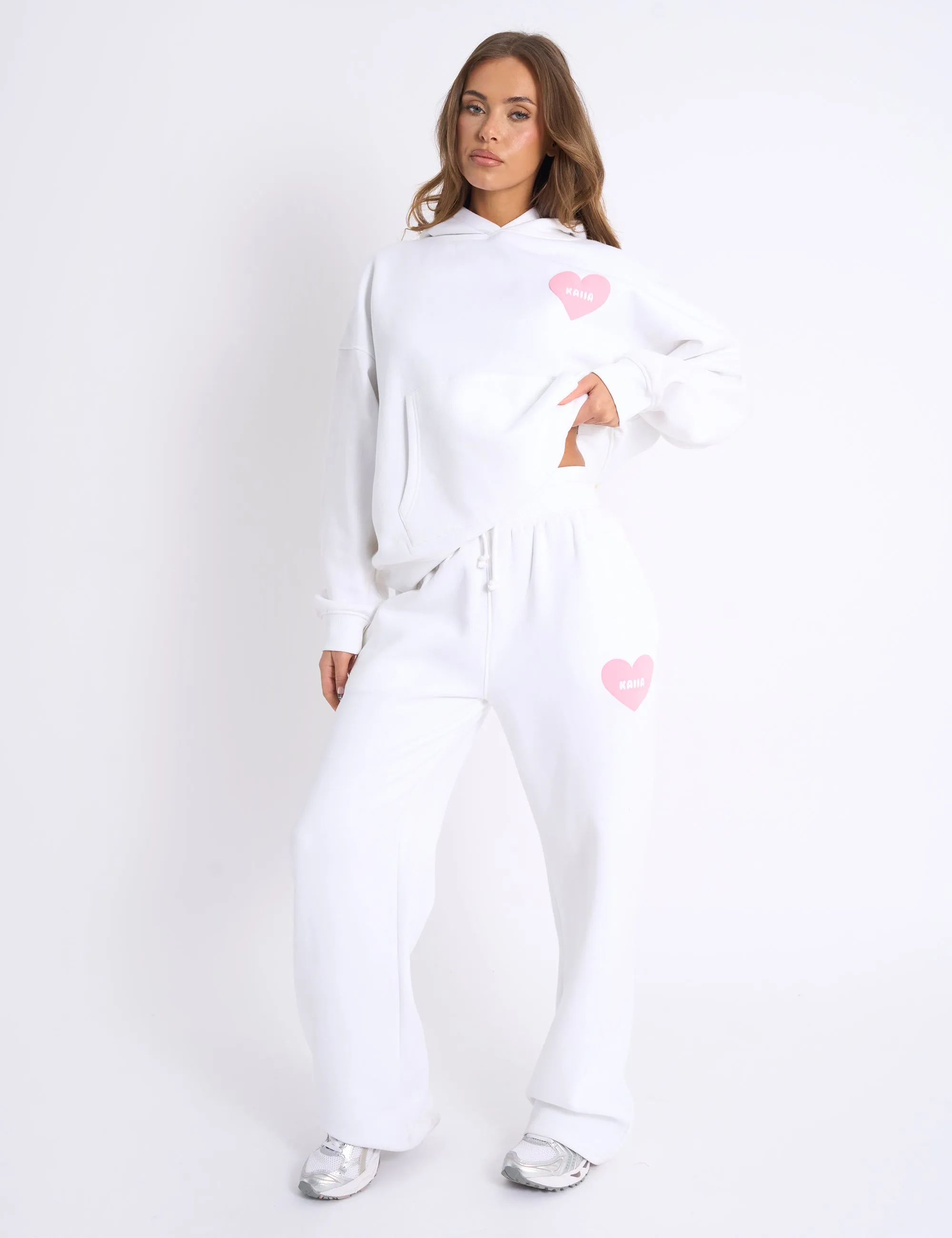 Kaiia Love Heart Graphic Ribbed Waistband Joggers White sold by Public Desire