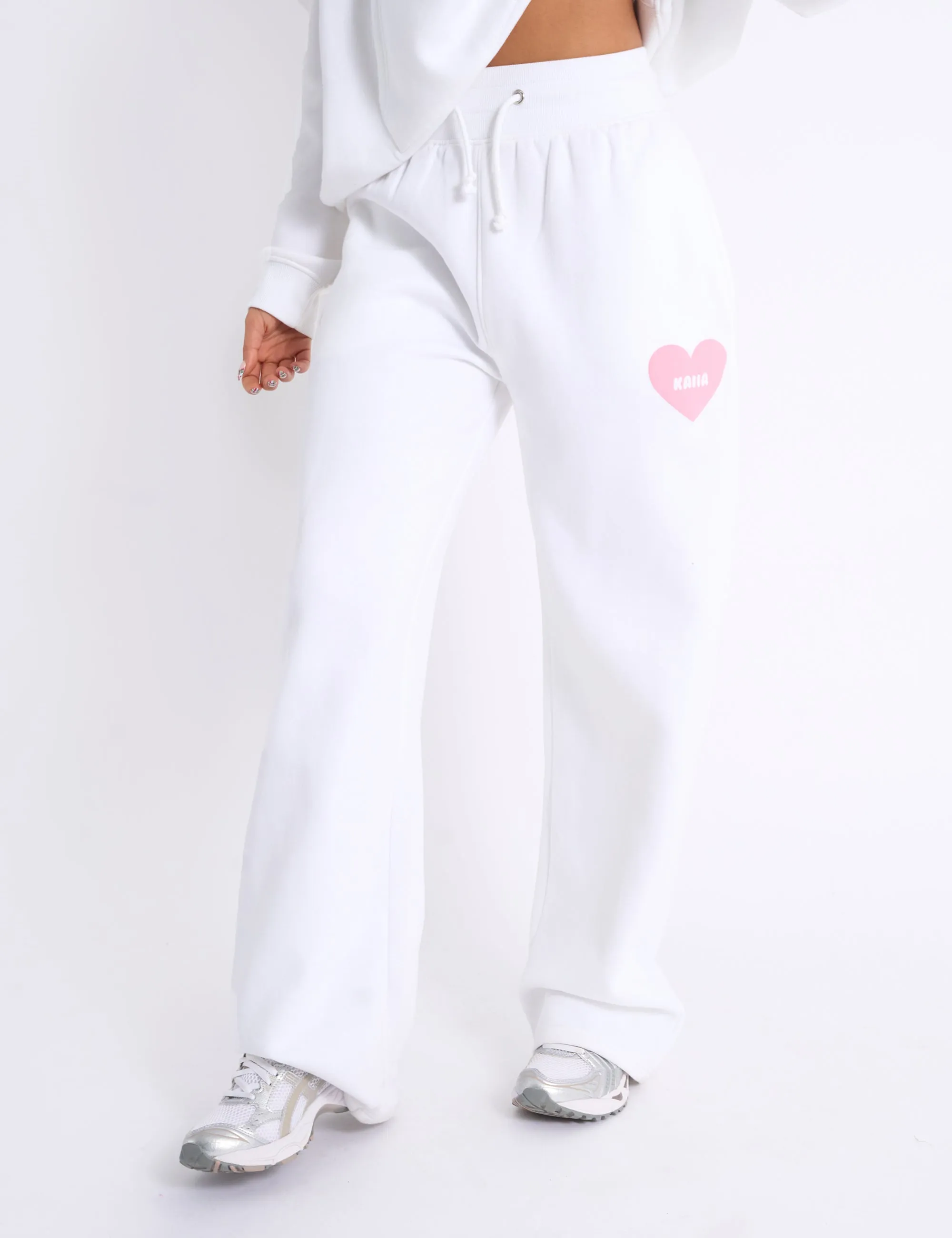 Kaiia Love Heart Graphic Ribbed Waistband Joggers White sold by Public Desire product image thumbnail 4