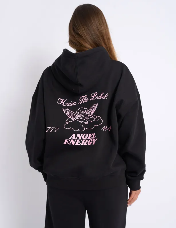 Kaiia Angel Graphic Oversized Hoodie Black & Pink sold by Public Desire
