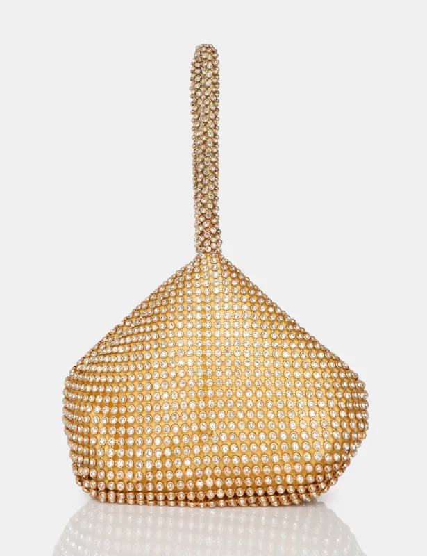 The Lavender Gold Diamante Mini Pouch Party Bag sold by Public Desire