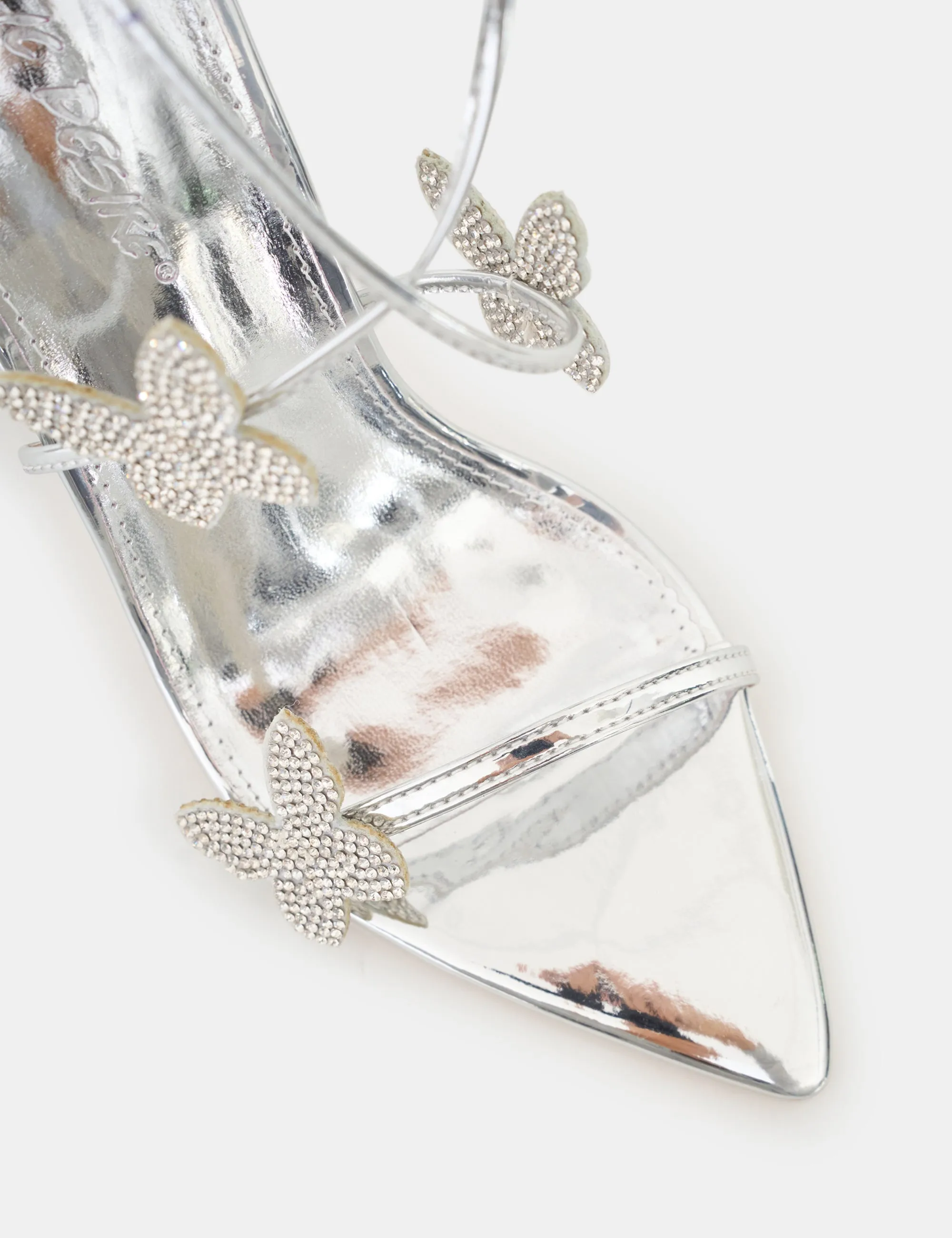 Pageant Queen Silver Mirror Diamante Butterfly Detail Lace Up Pointed Toe High Heels sold by Public Desire product image thumbnail 4