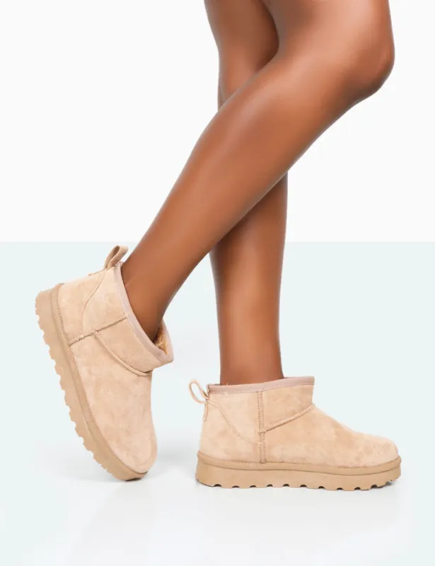 Flurry Beige Faux Suede Ultra Mini Ankle Boots sold by Public Desire